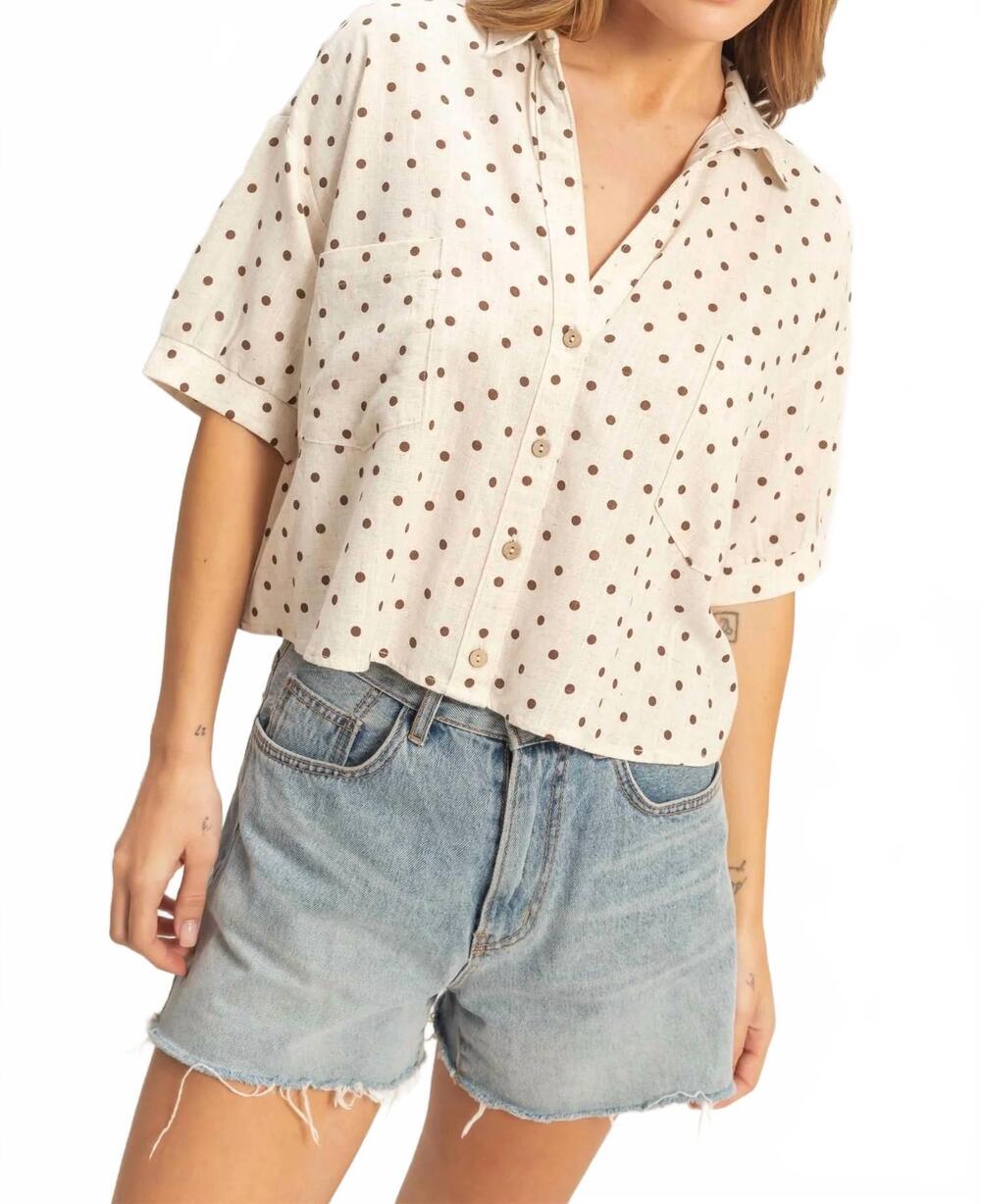 NEW HYFVE polka dot cropped top in oatmeal with brown dots
